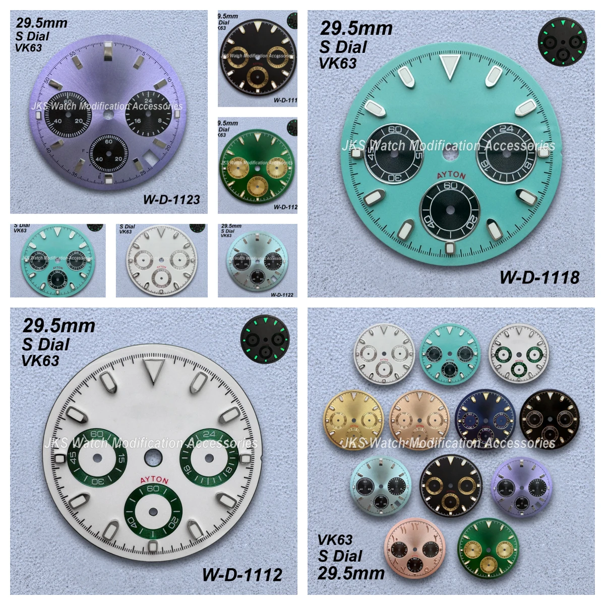 

29.5mm S Logo Panda DTN Dial Fit VK63 Movement Green Luminous Sunray/Enamel High-Quality Watch Modified Accessories