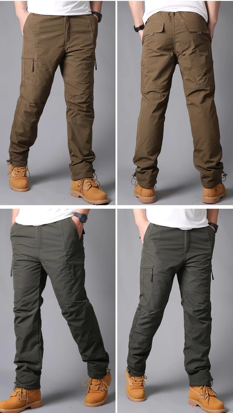 Herren Winter Winddichte Cargo-Hose mit Fleece-Futter, Outdoor Wasserdichte Warme Hose, Gerade Geschnittene Lässige Weite Hose mit Mehreren Taschen – Detail 5
