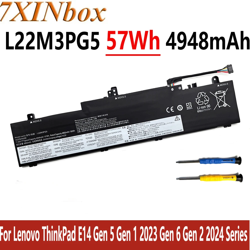 

7XINbox L22M3PG5 11,52 В 57 Втч 4948 мАч Аккумулятор для Lenovo ThinkPad E14 Gen 5 Gen 1 2023 Gen 6 Gen 2 2024 Series L22L3PG5 бесплатный инструмент