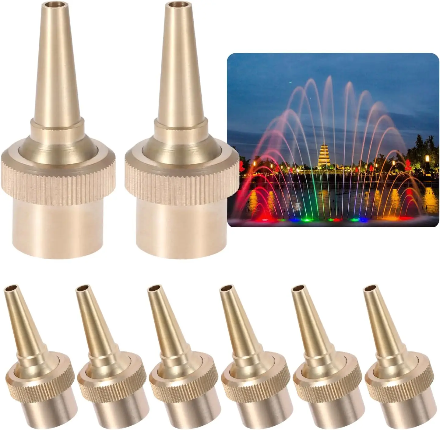 

8pcs Brass Fountain Nozzles 1/2" DN15 Spray Adjustable Direction Jet Fountain Head 3-12Feet/1-4M Direct Water Flow Landscape
