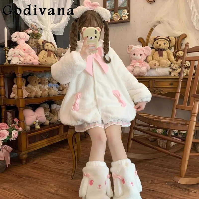 سترات بقلنسوة على شكل رسوم كرتونية لطيفة للخريف والشتاء للنساء سترة سميكة دافئة من القطن القطيفة معطف للفتيات سترات قطنية يابانية حلوة #4