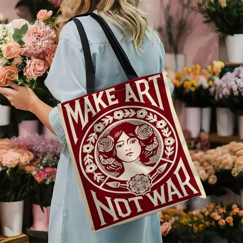 

1pc, "Peace Messenger: Art And Love Shopping Bag Design", Durable And Stylish, Suitable for Everyday Use, School