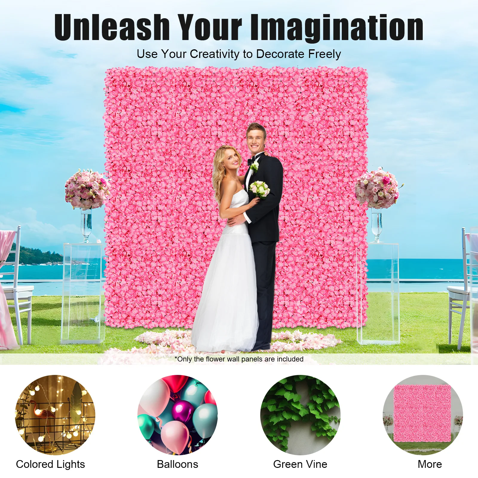 

10 Pcs Pink Artificial Flower Panels, 40x60cm Elegant Rectangular Silk Flower Wall Decor for Home Indoor Outdoor Wedding Garden