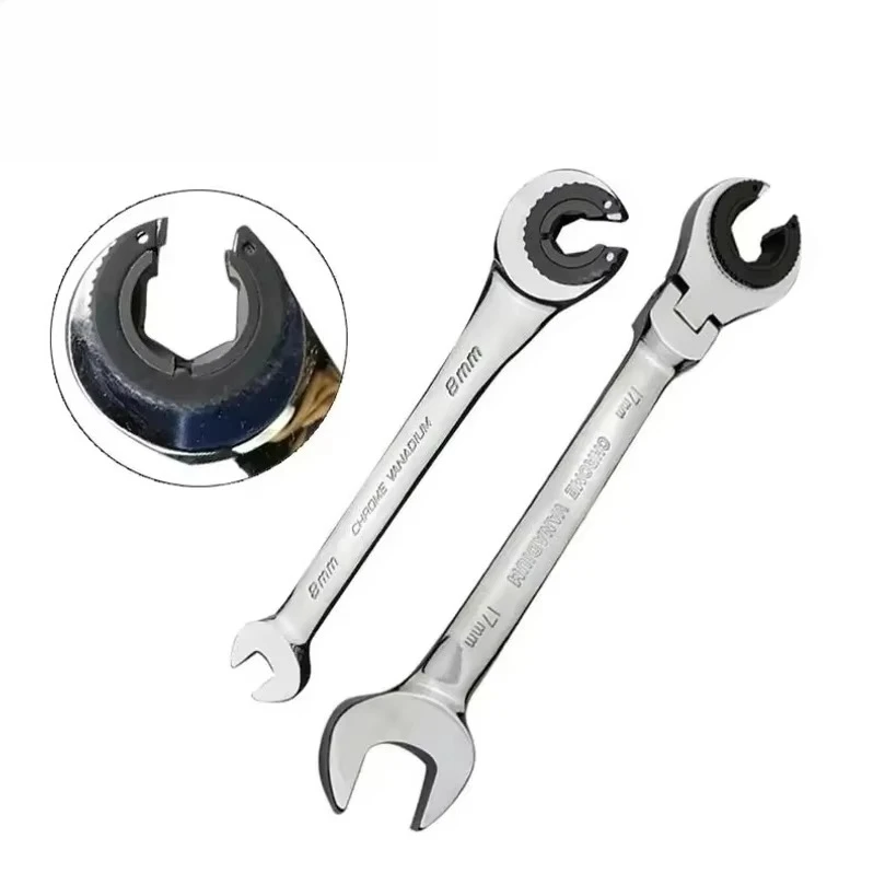 8-19mm 72 Teeth Tubing Ratchet Wrench Hand Tools with Open Flex-head Oil Spanners for Repair Tools