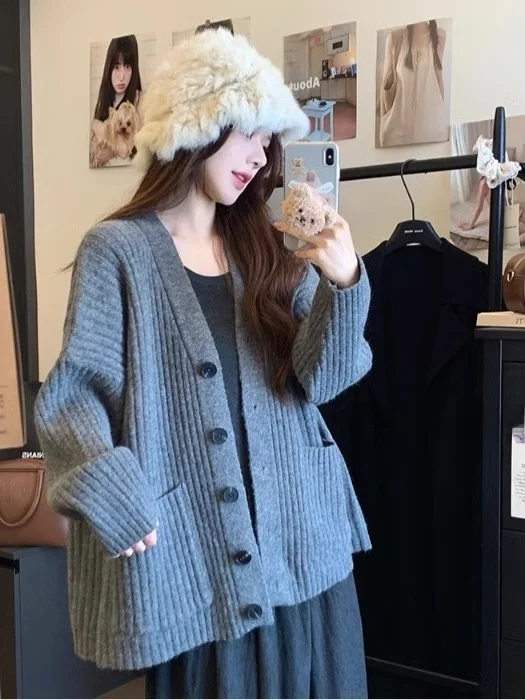 Cárdigan de Punto de Manga Larga con Cuello en V para Mujer, Ropa Exterior Informal y Hoada, Estilo de Moda para Primavera ...