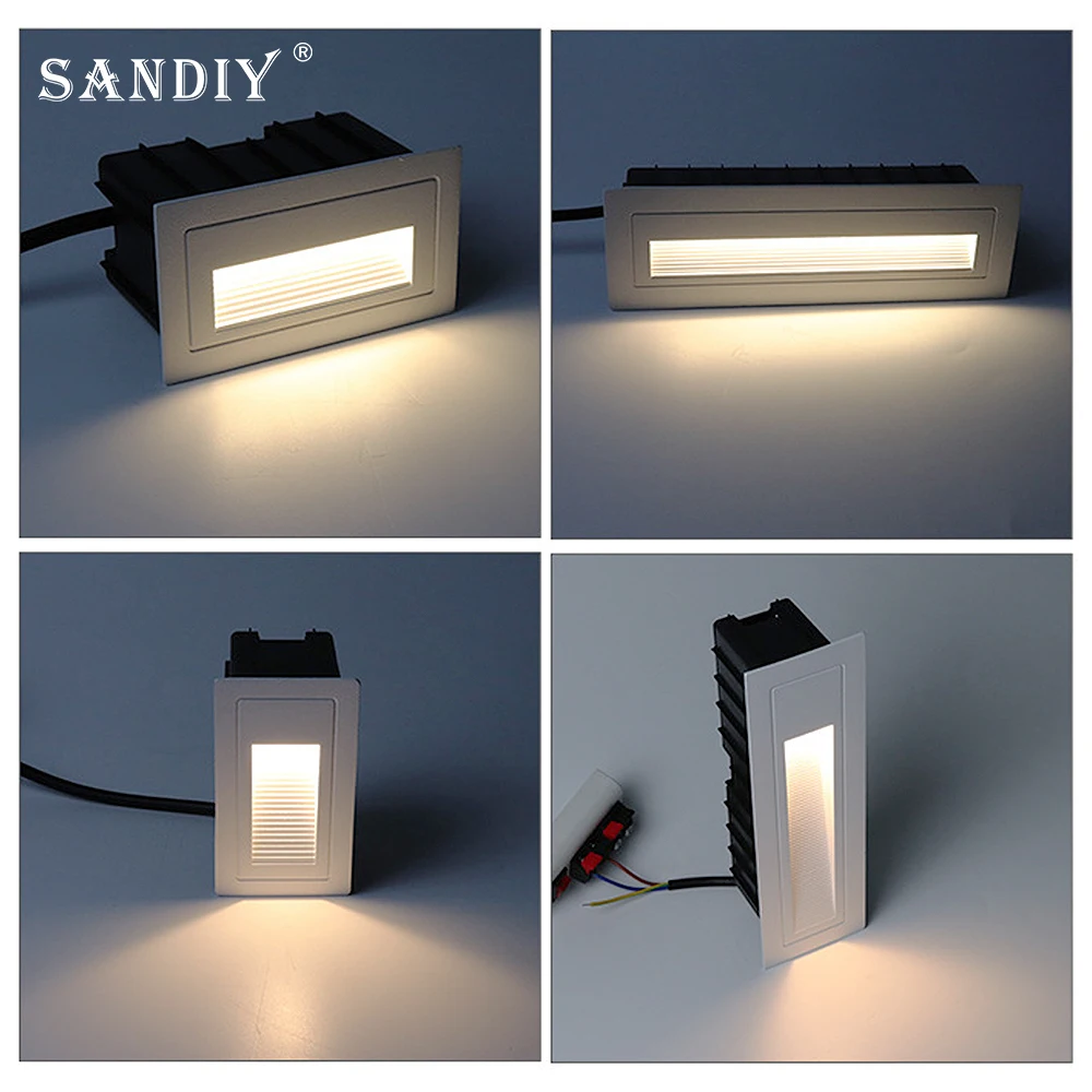 SANDIY Outdoor Step Lighting Waterproof Wall Lamp Recessed Nightlights 12V/24V Exterior Stair Light Balcony Yard Deck AC85-265V