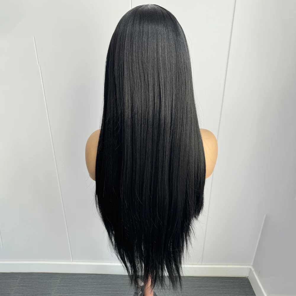 13x4 أسود شعر مستعار مستقيم الاصطناعية الدانتيل الباروكات طويل الحرير شعر مستعار مستقيم عالية الجودة الدانتيل الجبهة الباروكات للنساء الاستخدام اليومي شعر مستعار تأثيري