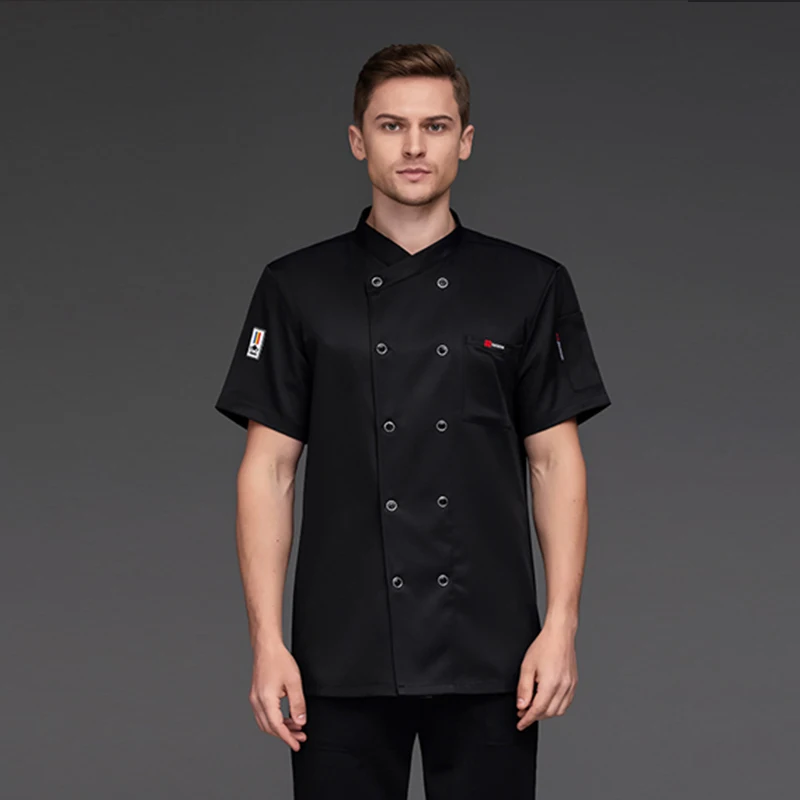 Veste de cuisine d'été pour homme, vêtement respirant à manches courtes, pour Restaurant, Chef, hôtel, pâtisserie, café, boutique