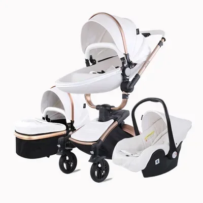 Purorigin PU Leather High Landscape Classic travel system 3 in 1 baby stroller with car seat pram for babies 0-4 years old