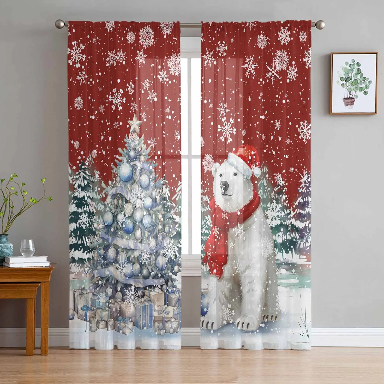 Christmas Snowflakes Retro Koala Curtains Decorations For Home Window Tulle Curtains For Living Room Bedroom