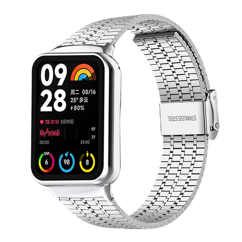 สายนาฬิกาสแตนเลสสําหรับ Xiaomi Smart Band 8 Pro สายคล้องโลหะสําหรับ Xiaomi Mi band 9 Pro สายรัดข้อมือสําหรับ Redmi Watch 4 สร้อยข้อมือ