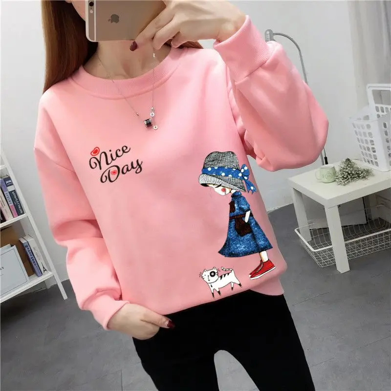 Korean Letter Geometric Printing Autumn Winter Lantern Long Sleeve Pullover Women\'s Clothing Round Neck All-match Hoodies Tops