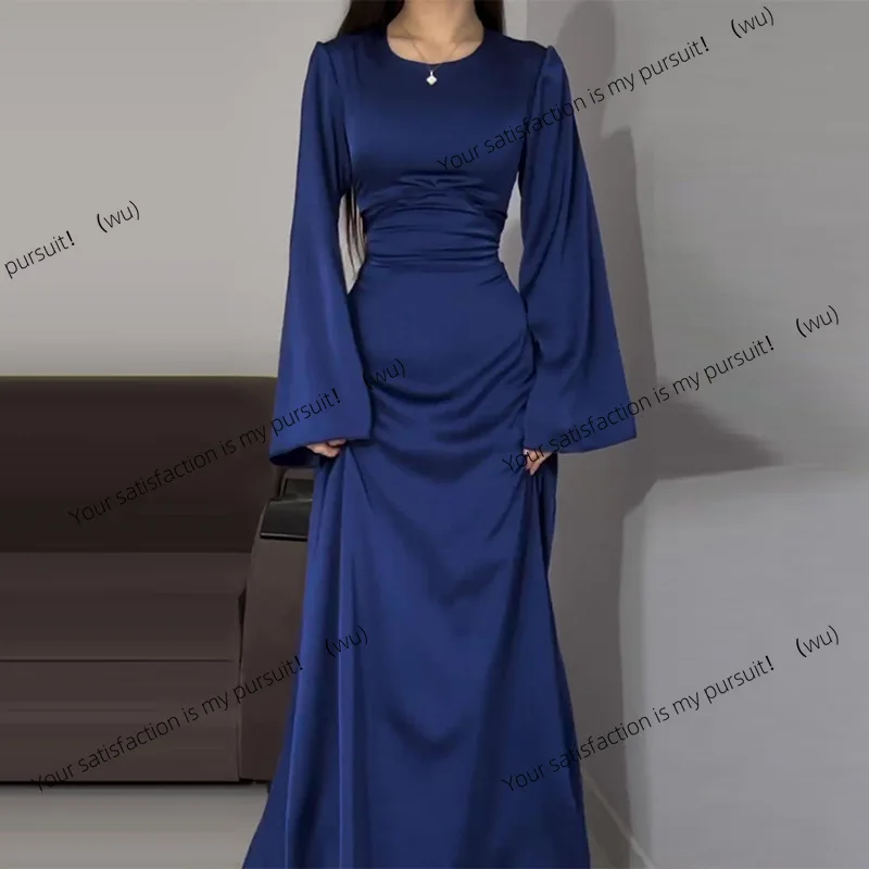 

Satin Premium Flared Sleeve A-Sleeve Long Sleeve Dress