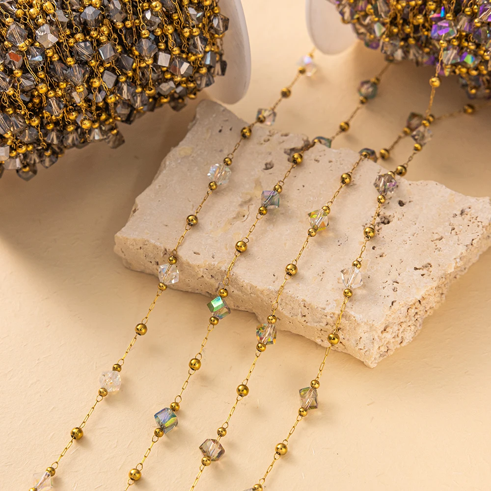 1 Meter Facettierte Unregelmäßige Kristallglasperlen Edelstahlkette in Großpackung für DIY-Halsketten, Armbänder und Schmuckherstellung – Detail 3