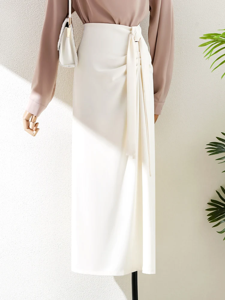 

Slimming High Waist Suit Sle Midi Skirt with Slit for Women Commute Friendly A-Line Skirt Mid-Length Partition Design