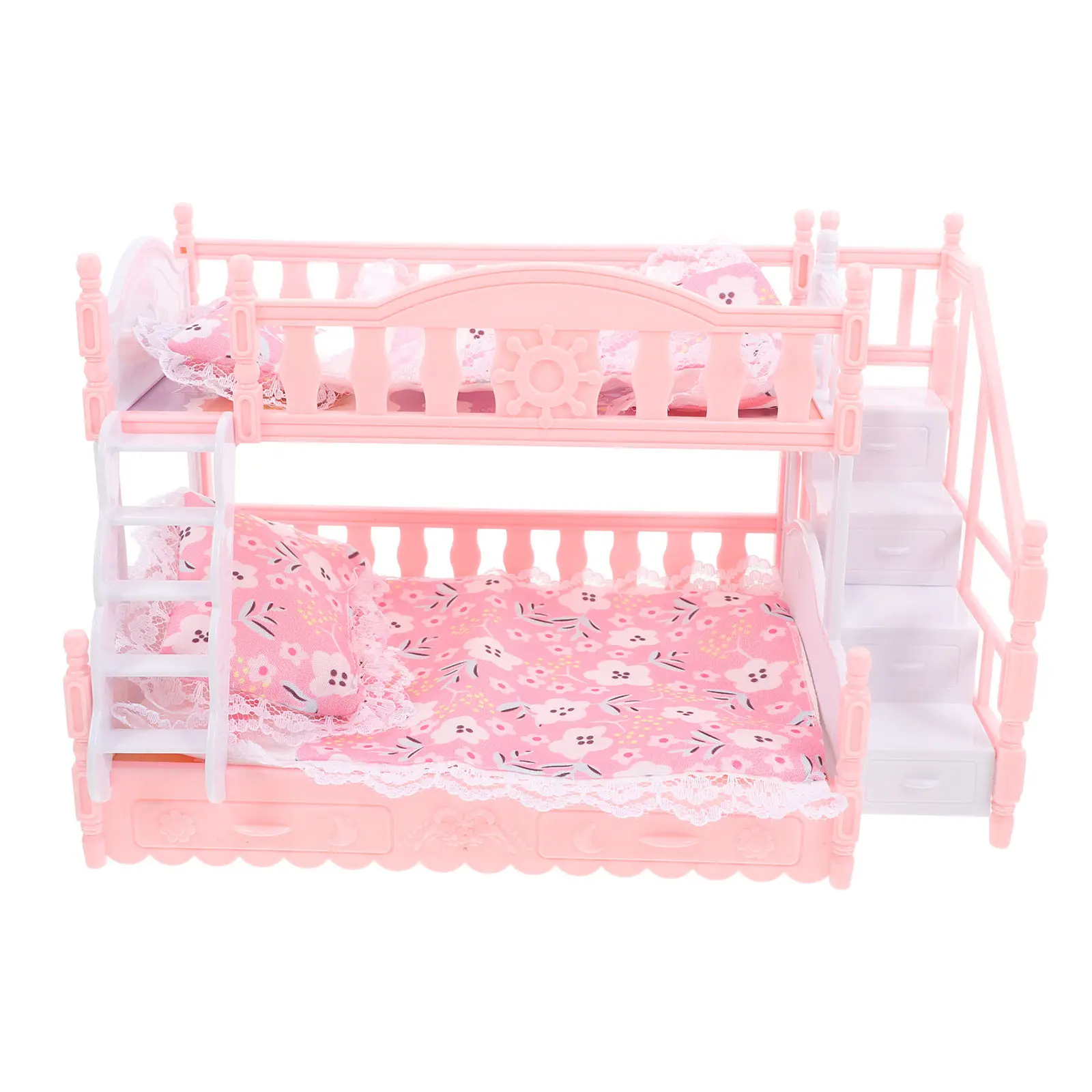 1Set Dollhouse Mini Bunk Bed Set for Girls Pretend Play Double Layer Mini Bed Miniature Furniture Ornament Pretend Toy