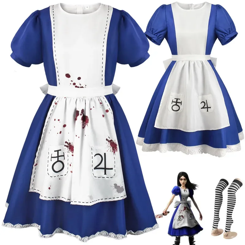 AIAI 2025Game : Madness Returns Cosplay Costume Alice Maid Dress Uniform Adult Women Halloween Carnival Party Clothes Set