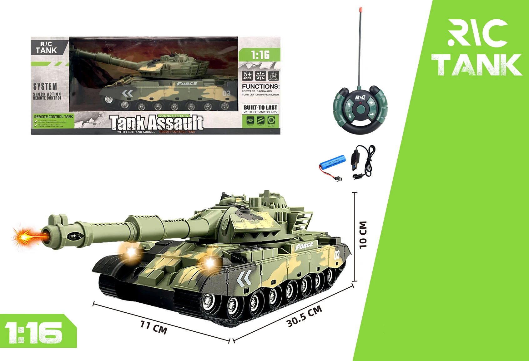 Tracked Remote-controlled Tank Military Model 9-channel Remote-controlled CHILDREN\'S Toy Car with Sound and Light