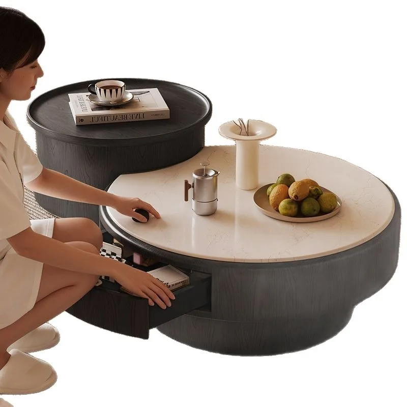 Liftable coffee table, living room home, 2025 new small apartment, Italian minimalist small and small round combination