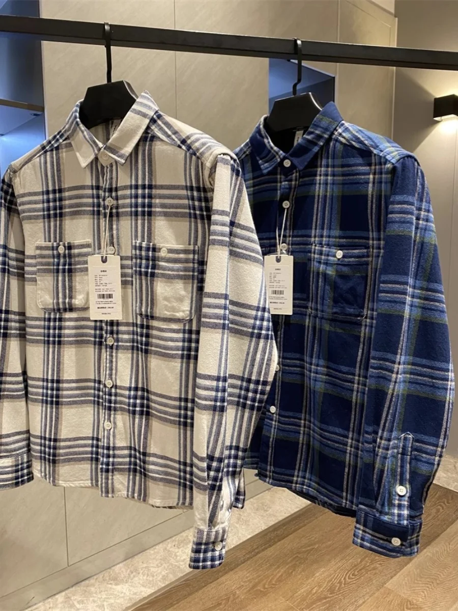 

Мужская хлопковая рубашка в клетку свободного кроя с длинным рукавом, весенне-осенняя, повседневная, модная, из 100% хлопка, в весенних тонах