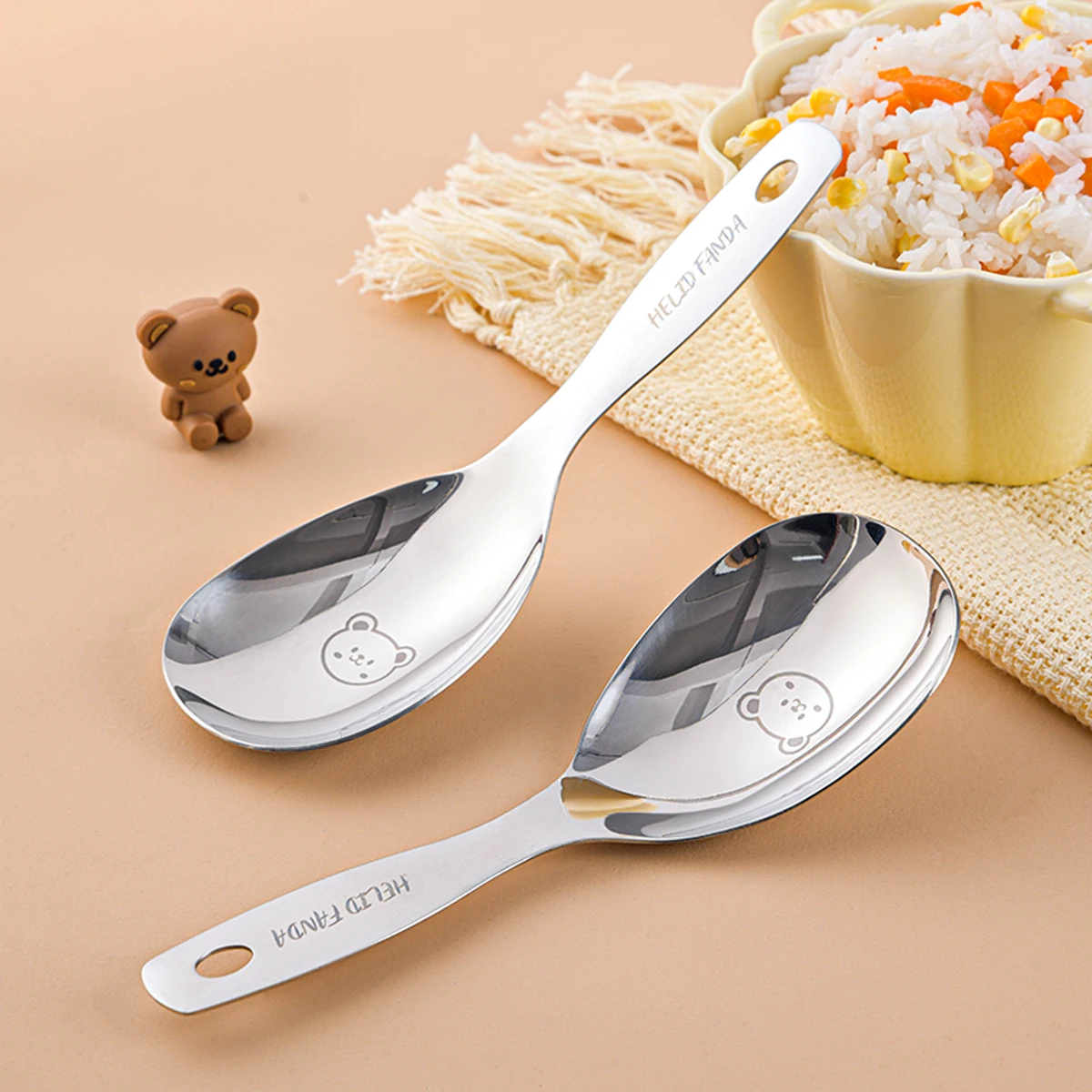 Simpatica Cucchiaio-Pala per Riso in Acciaio Inossidabile 304 Antiaderente con Manico Anti-scottatura, Utensile da Cucina Durevole