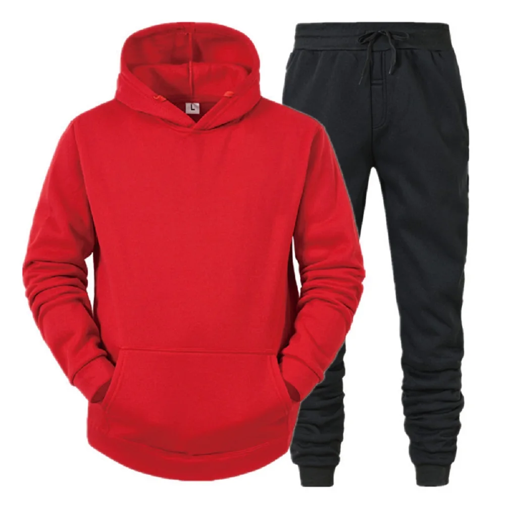 Men's 2Pcs Sports Set Solid Color Light Plate Fleece Warm Autumn Winter Hoodie Loose Sports Jumper - Image 4