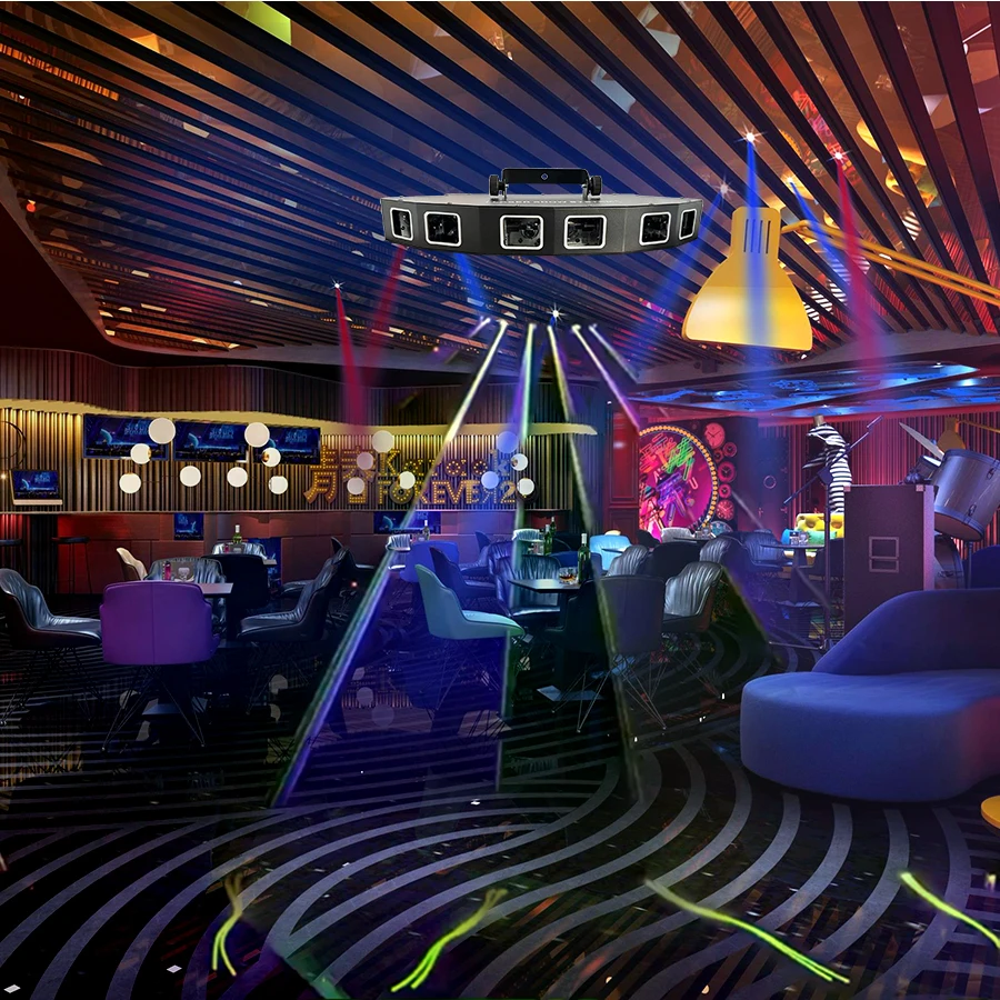 DJ Fan-Shaped 6-Lens Full Color Scanning Laser Projector DMX512 RGB Stage Effect Laser Light Disco Party Dance Floor Bar image 4