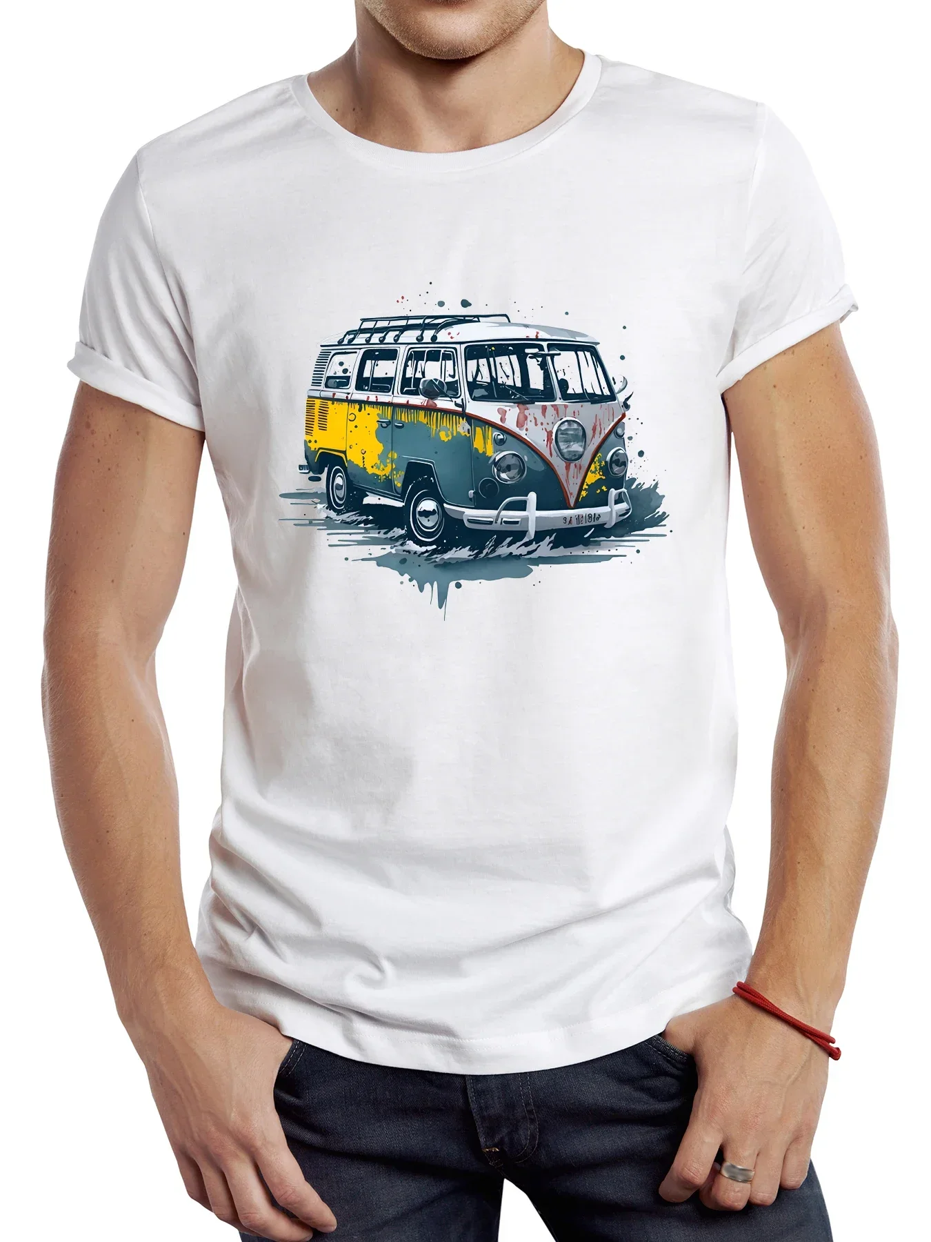 Graphic Camping Bus Sport Cloth Retro Classic Car Tops Hipster Tee Vintage Painted Bus Men T Shirt  men clothing