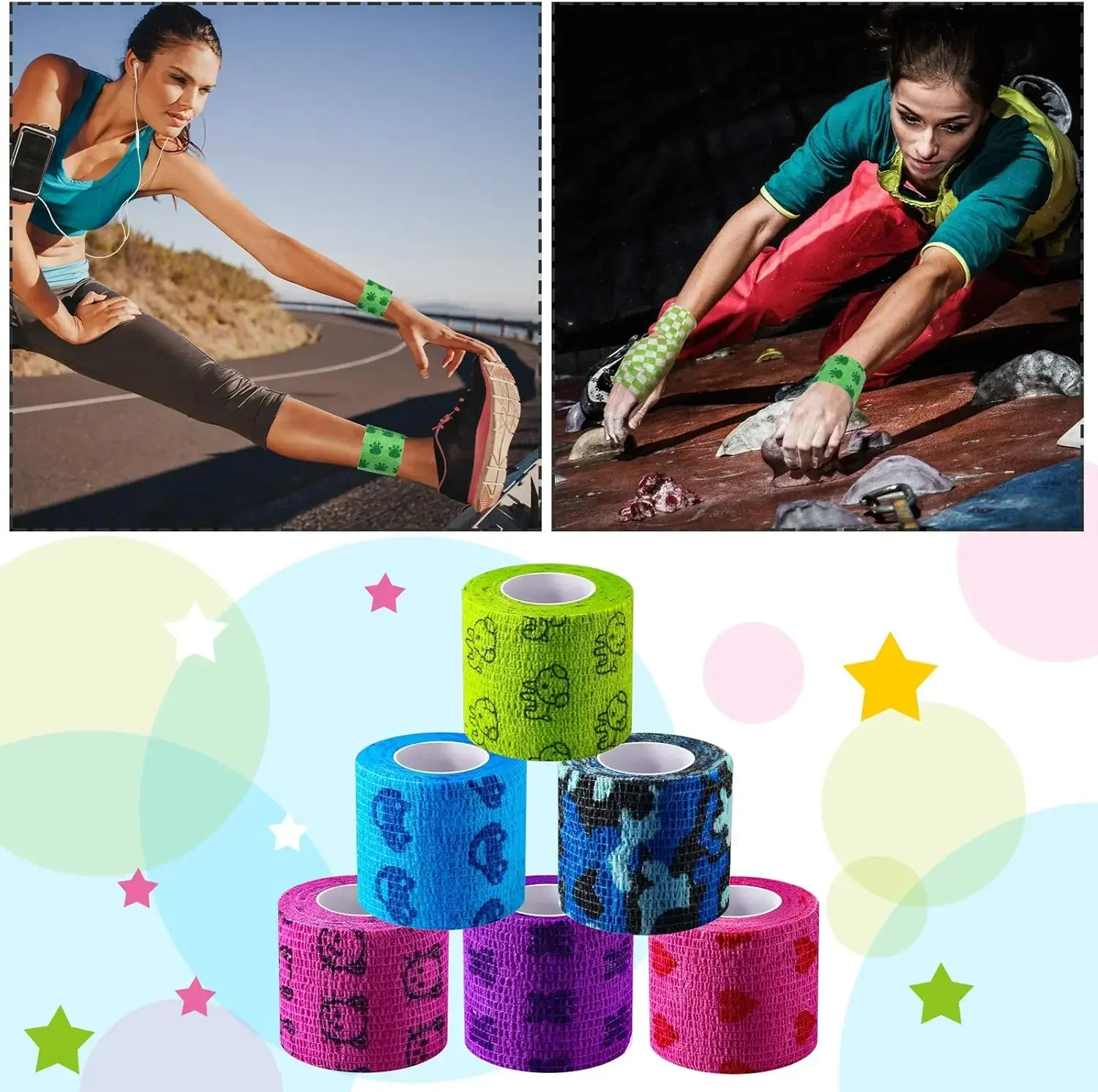 Narkasy Self Adhesive Bandage Wrap Breathable Self Adherent Wrap for People & Pets Athletic Elastic Cohesive Tattoo Bandage