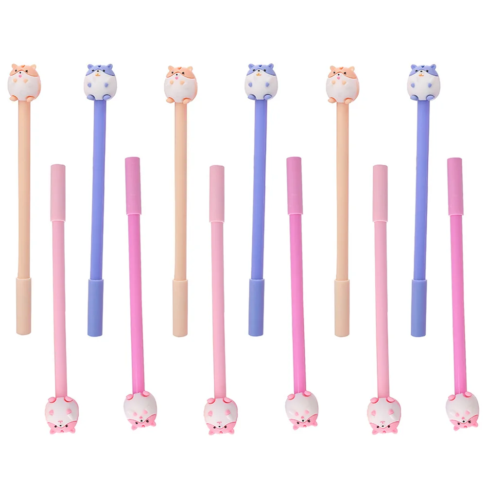 

12 Pcs Cute Hamster Pen Stationery Signing Comfortable Gel Pens Highlighter Come Novel Neutral Adorable Writing Students