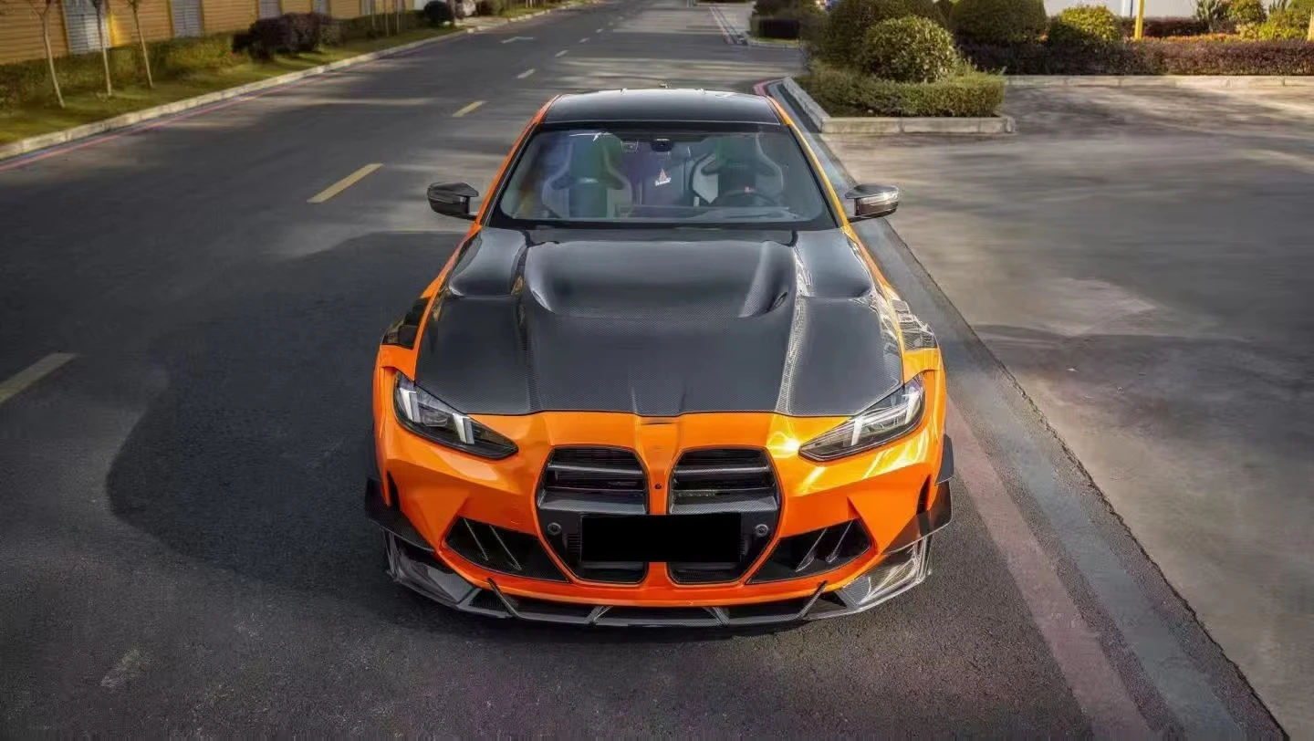 G80 G82 M3 M4 New Dry Carbon Fiber Perforated Hood Bumper with Exhaust Cut-Outs Bolt-On Universal Fitment Black Protection