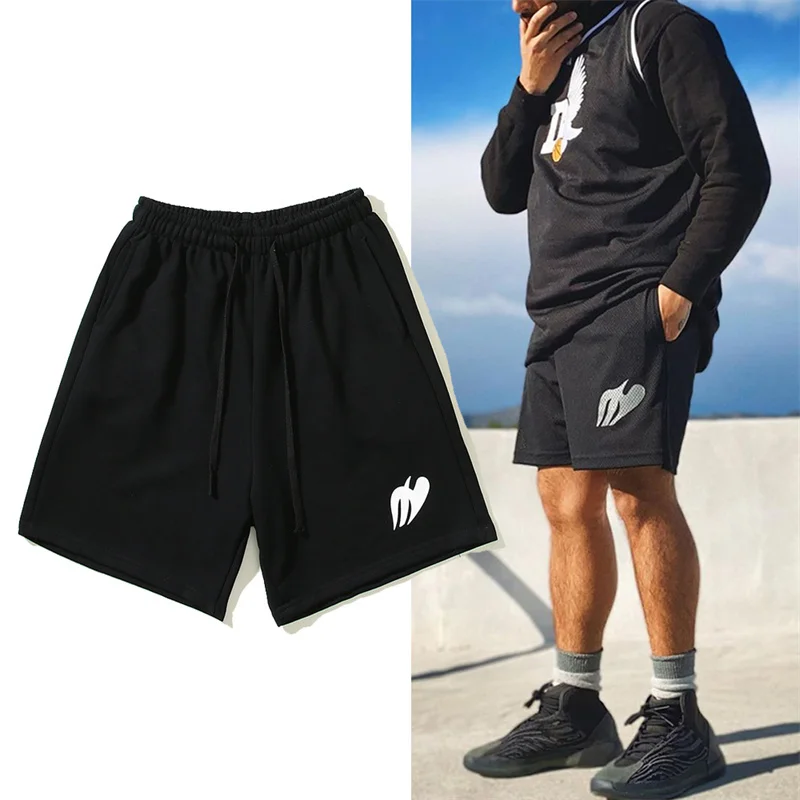 Summer New Kanye West Shorts Men High Quality Terry Casual Sports Shorts Black Simple Drawstring Elastic Waist Breeches