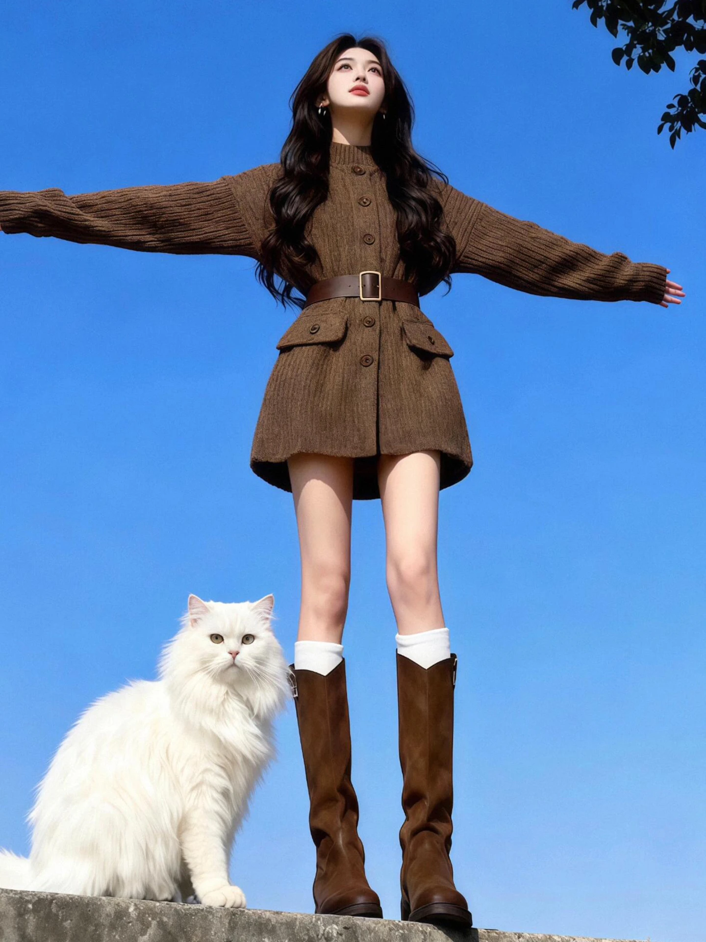 

Korean Sle Slimming Knitted Dr Waist-Cinching ort Skirt Sweater Sweet Sle Fitted Medium-Length Button-Up Women's Wear