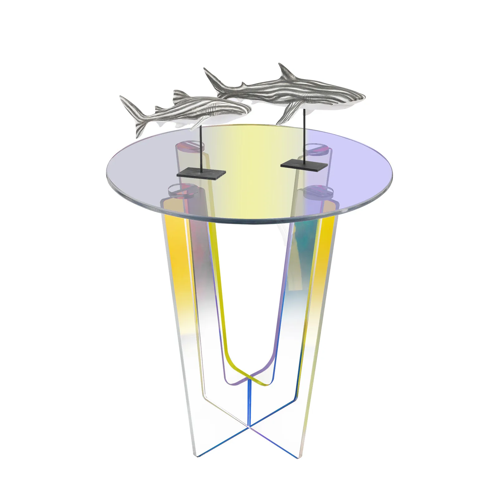 طاولات المقهى، طاولة جانبية مستديرة من الأكريليك الشفاف، طاولة جانبية حديثة قزحية الألوان لديكور غرفة المعيشة #6