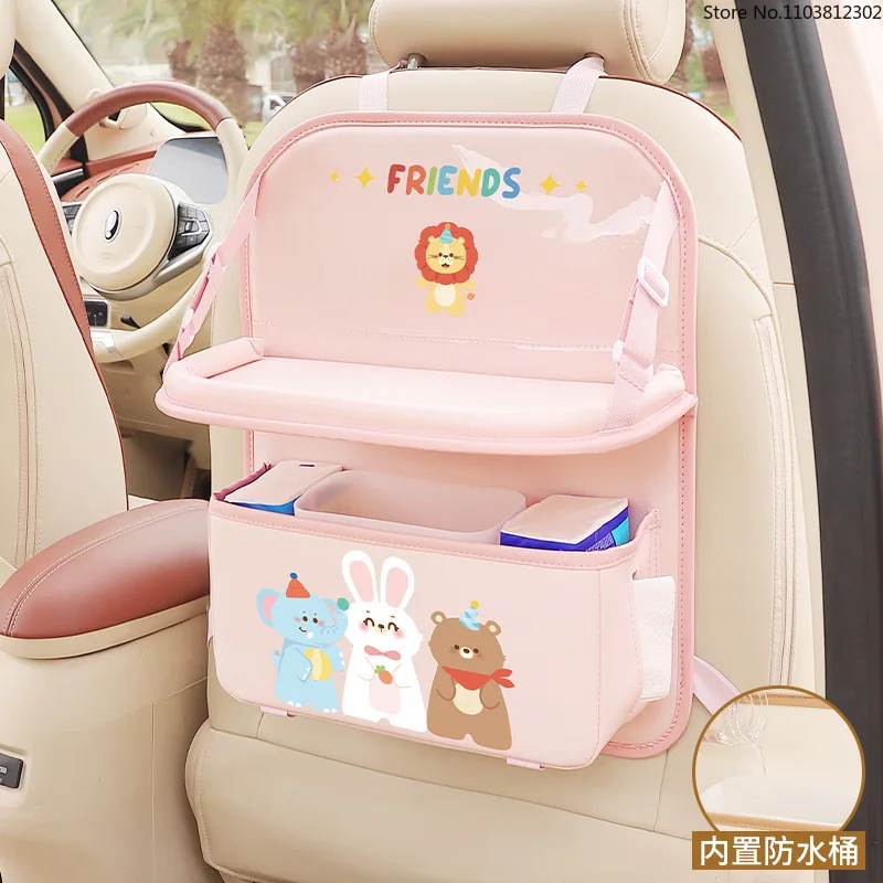 Cartoon Car Seat Back Tray Table & Organizer with IPad Holder Multi-Function Rear Seat Desk Rack for Kids Cartoon Travel