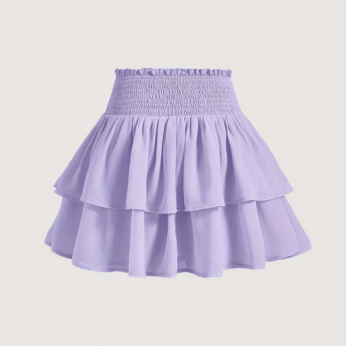 Cute Smocked Waist Tiered Mini Skirt for Women Double Layer Ruffled Flared A-Line Skater Skirt for Summer Beach & Party