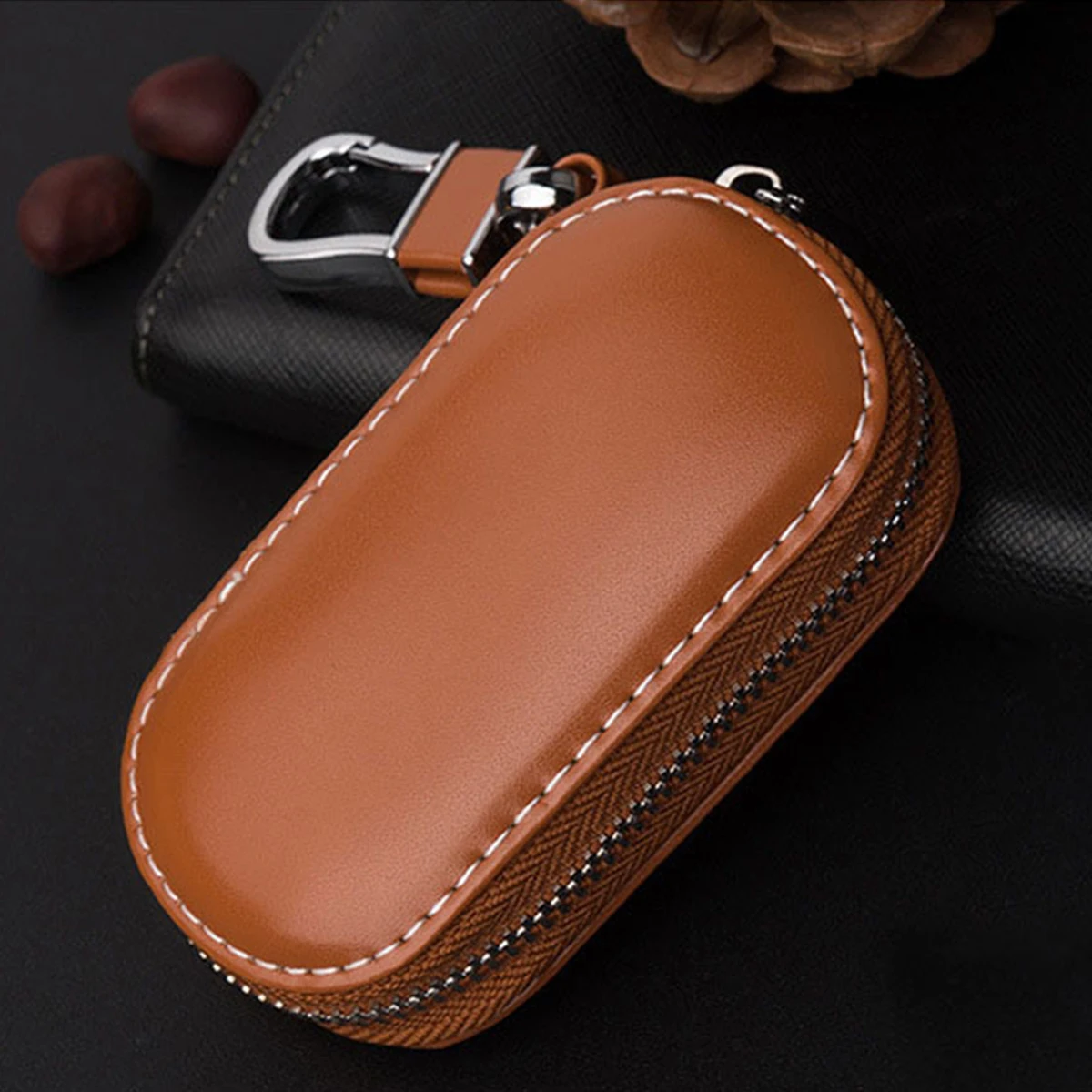 Car Key Case Pouch Bag Protective Sleeve Wallet Holder Chain Key Wallet Ring Collector Pocket Key Organizer Leather Keychain