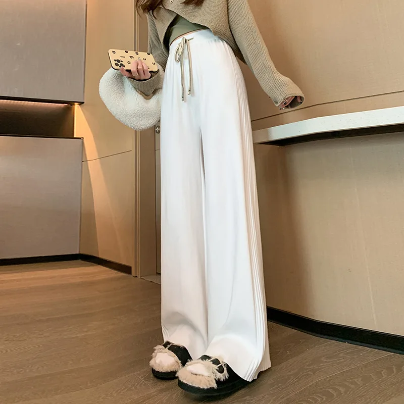 Women Knit Wide-legged Pants Design Side Press Fall/winter Thickened Draped  Loose Skinny Trailing Casual Pants Women Pants