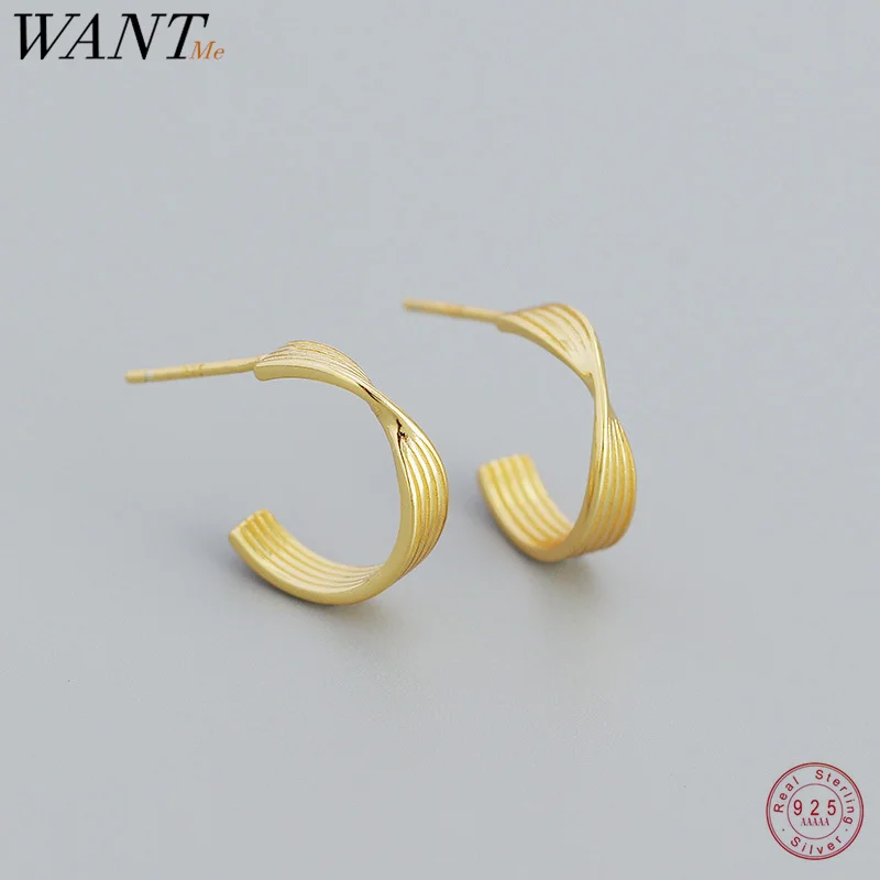 

WANTME 925 Sterling Silver Minimalist Fashion French Line Twist Stud Earrings for Women Unusual Gold Hoop Jewelry Accessories