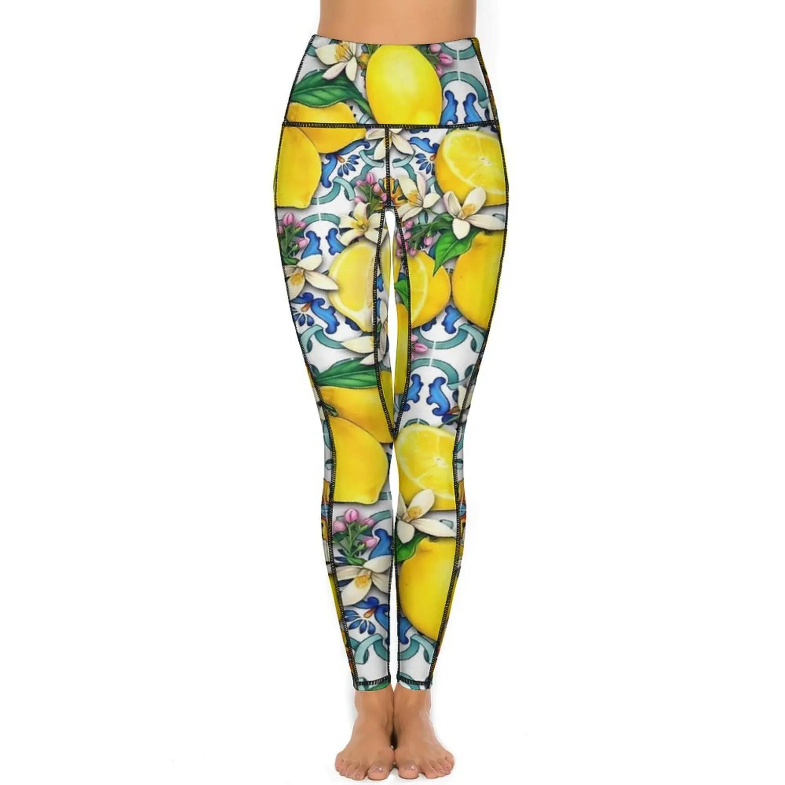 Sicilian Tiles with Citrus Lemon Yoga Pants Sexy Graphic Leggings High Waist Fitness Gym Leggins Fashion Stretchy Sports Tights