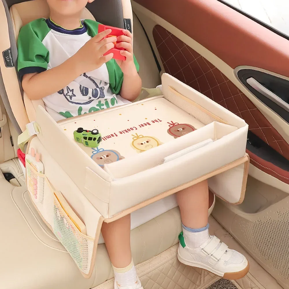 Foldable Car Seat Tray Cartoon Kids Dining Table Waterproof Portable Storage Tray for Child Safety Seat Car Interior Tool