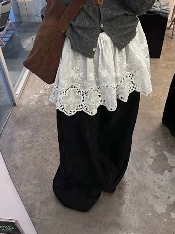 

Кружевная ажурная юбка трапециевидной формы больших размеров, женская осенне-зимняя занавеска из тюля с высокой талией, закрывающая ягодицы, модная многослойная тюлевая занавеска