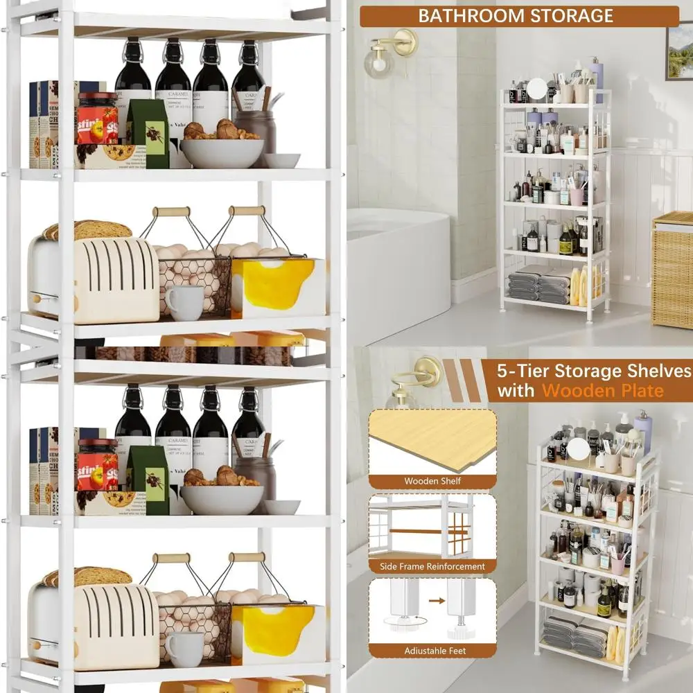 

Wooden Tiered Kitchen Storage Rack, Heavy Duty Adjustable Shelving, 750 lbs Capacity, White