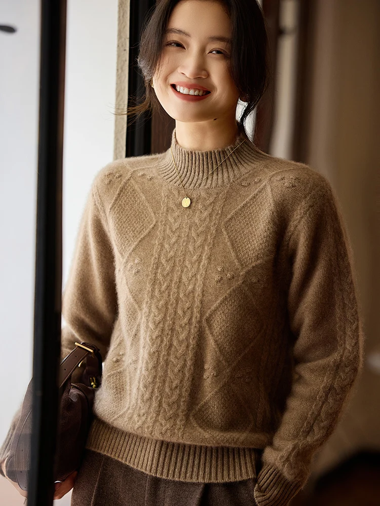 TLOML Nowa damska odzież dzianinowa ze 100% wełny merino, golf, dzianina w warkocze, jesień-zima, wygodna, miękka, kaszmirowa odzież dzianinowa, topy