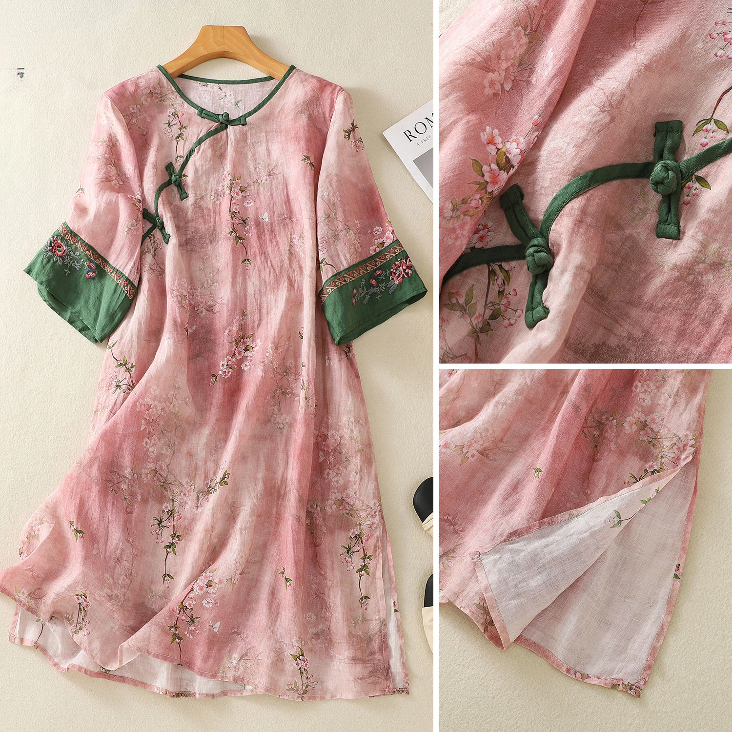 

Новое вышитое косое хлопковое платье из конопли для женщин, летняя юбка трапециевидной формы средней длины с принтом в китайском стиле в стиле ретро M451