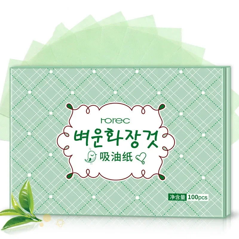 100PCS Protable Facial Absorbent Paper Oil Control Wipes Green Tea Absorbing Sheet Matcha Oily Summer Face Cleaning Tool