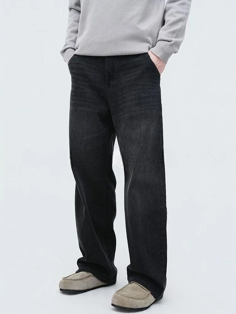 

Мужские прямые джинсы с широкими штанинами в стиле ретро, американские, простые, модные, городские, повседневные, свободного кроя, длинные брюки, осень-зима