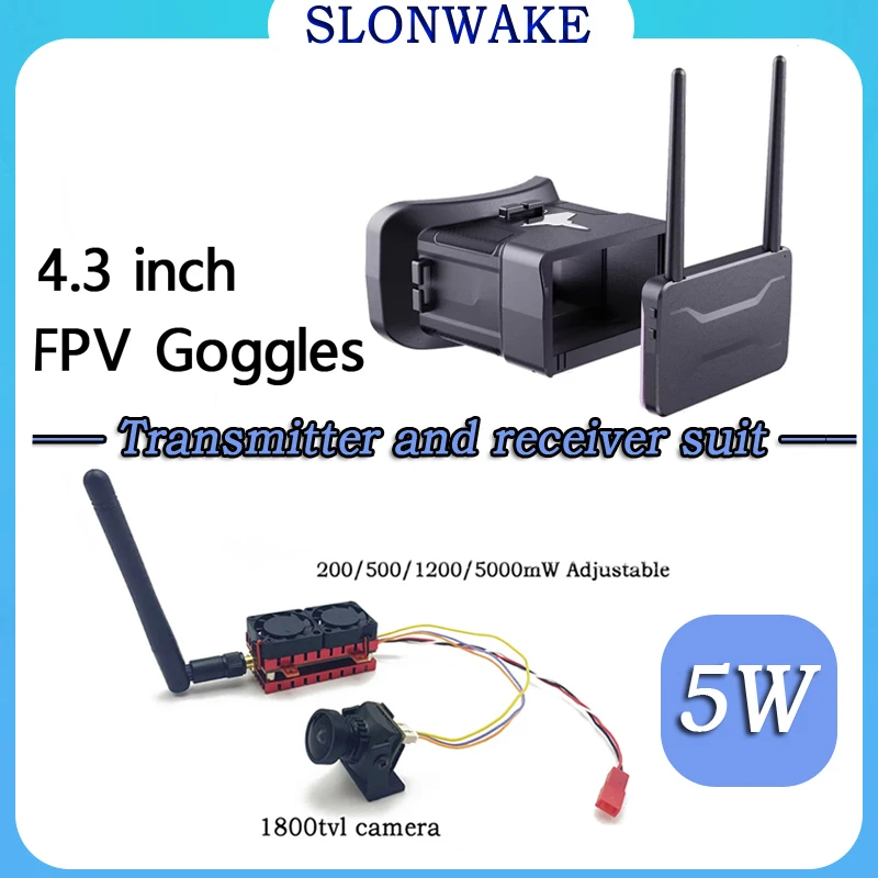 

SLONWAKE 5 Вт FPV-пульт дистанционного управления автомобильный VTX модуль передатчика беспроводной 5,8 ГГц аналоговая передача 4,3 дюйма Съемные очки комплект