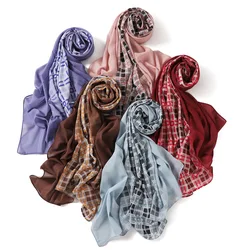 180CM Big Size Scarf Hijabs High Quality Plaid Print Chffion Shawl Cape for Women Muslim Headwraps