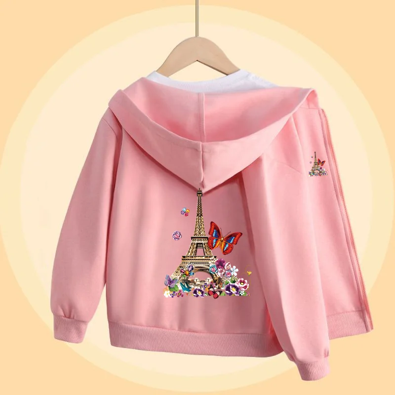 2025 Eiffelturm Herbstmantel für Kinder Langarm Hoodie Mädchen Mode Bedrucktes Sweatshirt 5-14T